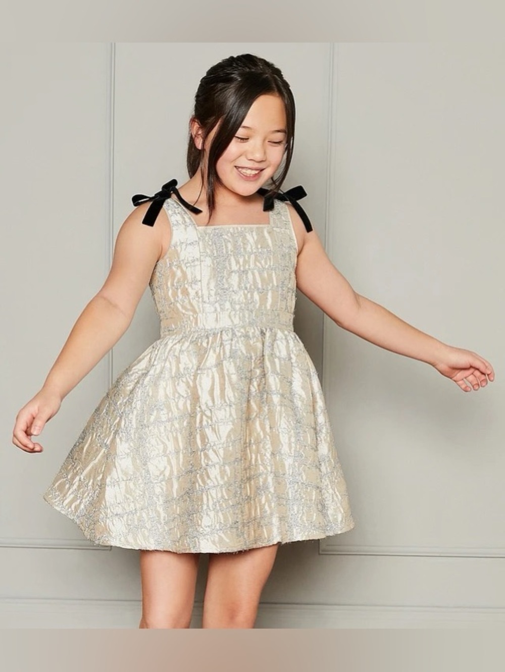 NWT A LOVES A GIRLS Glitter Party Dress Girls XL Cream Gold Holiday Princess NEW